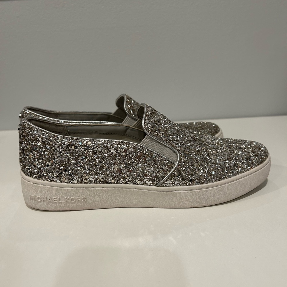 Michael Kors Silver Glitter Slip-On Sneakers - Picture 5 of 8